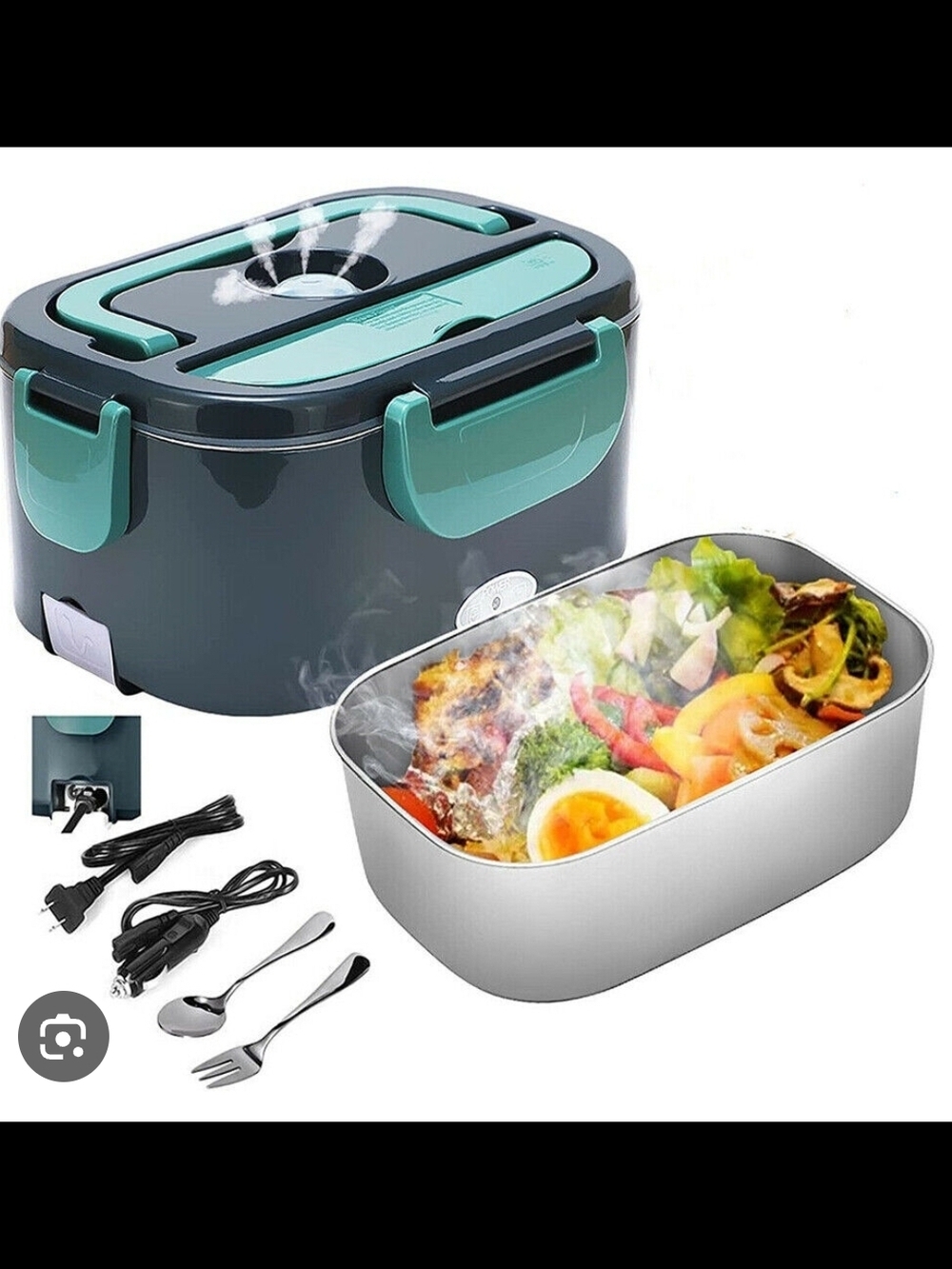 Electric Heated Lunch Box - Teal and Dark Gray Portable Food Warmer